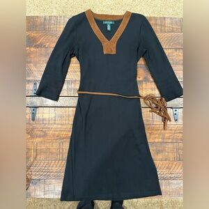 Lauren Ralph Lauren Black Dress with Brown Trim